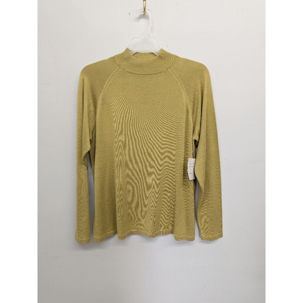 Luxury 90s Kevo 100% Silk Sweater Minimalist Long Sleeved Size Large Pea Green